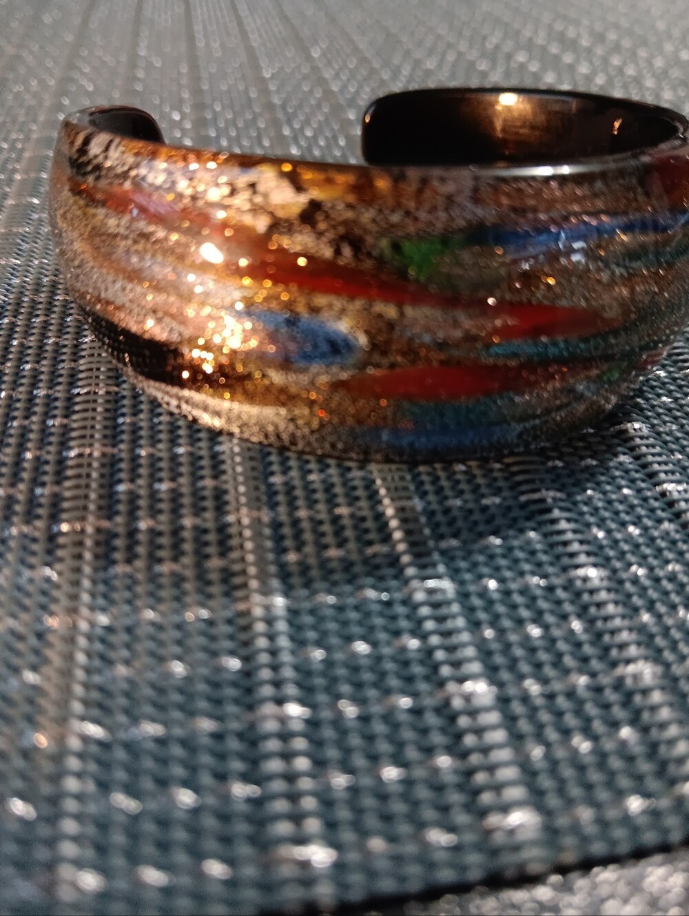 ART Glass Multicolor Glitter Resin Cuff Bracelet